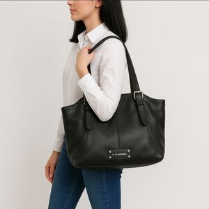 B. Makowsky Black Supple Leather Shoulder Tote Bag Purse